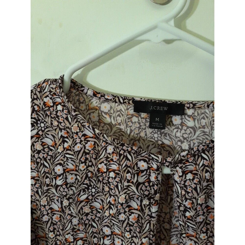 J. Crew Women's M Top Brown Floral Print Keyhole Neck Blouse Shirt J.crew